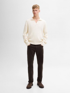 Massimo Dutti Slim Fit Corduroy Denim Men Trousers Dark Brown | US-LA4263758