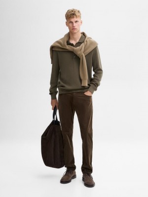 Massimo Dutti Slim Fit Corduroy Denim Men Trousers Dark Khaki | US-XU6453708