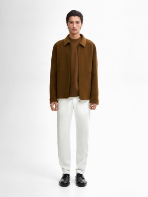 Massimo Dutti Slim Fit Corduroy Men Trousers White | US-OI2631405