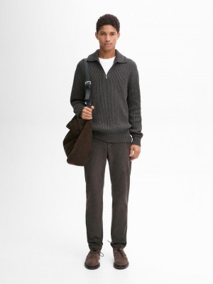Massimo Dutti Slim Fit Corduroy Men Trousers Dark Grey | US-ZA6125309