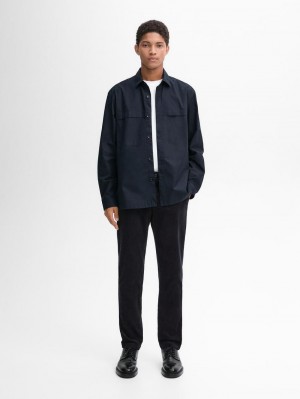 Massimo Dutti Slim Fit Corduroy Men Trousers Navy | US-QP0756913