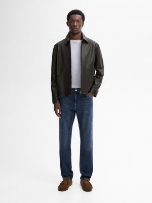 Massimo Dutti Slim Fit Cotton Blend Men Jeans Navy | US-KP2301875