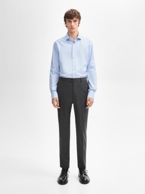 Massimo Dutti Slim Fit Cotton Men Shirts Blue | US-WT7510964