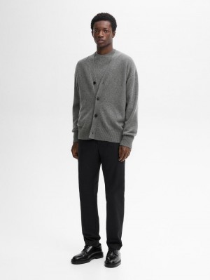 Massimo Dutti Slim Fit Cotton Twill Men Trousers Black | US-IS2398506