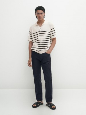 Massimo Dutti Slim Fit Denim Men Trousers Navy | US-PT5741236