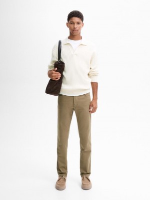 Massimo Dutti Slim Fit Denim Men Trousers Khaki | US-ID0196835