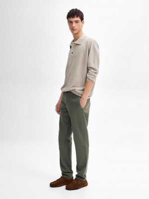 Massimo Dutti Slim Fit Micro Canvas Men Trousers Green | US-VZ3406987