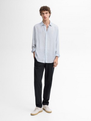 Massimo Dutti Slim Fit Micro Canvas Men Trousers Navy | US-OW1857492
