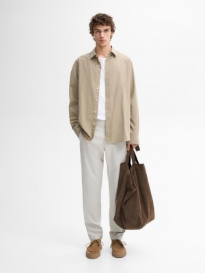Massimo Dutti Slim Fit Micro Canvas Men Trousers Beige | US-OU4310675