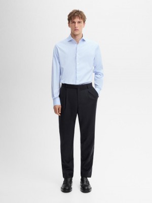 Massimo Dutti Slim Fit Micro-check Men Shirts Blue | US-EB4012859