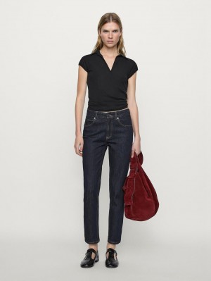 Massimo Dutti Slim Fit Mid-rise Cropped Women Jeans Dark Blue | US-DU3216597
