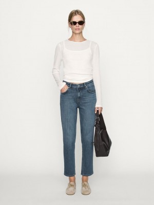 Massimo Dutti Slim Fit Mid-rise Cropped Women Jeans Blue | US-DA3508269