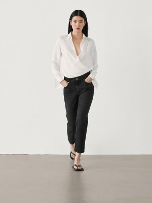 Massimo Dutti Slim Fit Mid-rise Cropped Women Jeans Black | US-SY7168230