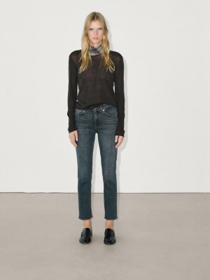 Massimo Dutti Slim Fit Mid-rise Cropped Women Jeans Dark Blue | US-QX0674953