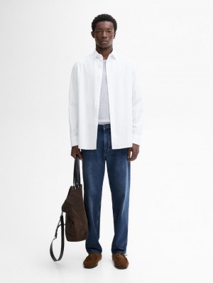 Massimo Dutti Slim Fit Pinstripe Poplin Men Shirts White | US-TE8416205