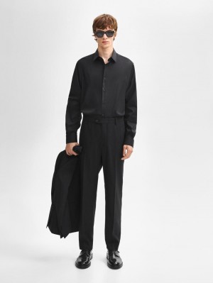 Massimo Dutti Slim Fit Stretch Men Shirts Black | US-FK9842075
