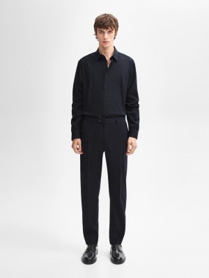 Massimo Dutti Slim Fit Stretch Men Shirts Navy | US-CE0987241