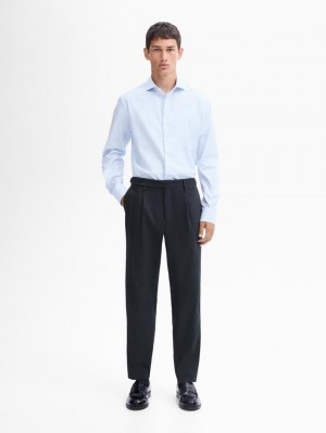 Massimo Dutti Slim Fit Striped Cotton Men Shirts Light Blue | US-CP7185246