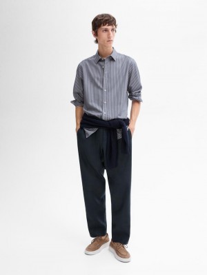 Massimo Dutti Slim Fit Striped Cotton Men Shirts Blue | US-TF5907186