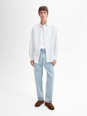 Massimo Dutti Slim Fit Striped Cotton Men Shirts White / Blue | US-YI0957628