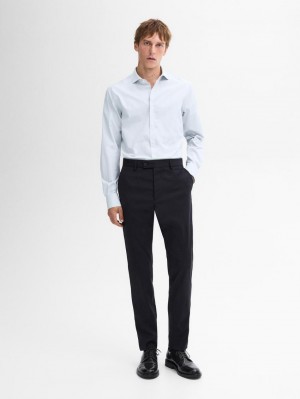 Massimo Dutti Slim Fit Striped Cotton Men Shirts Light Blue | US-TB6975401