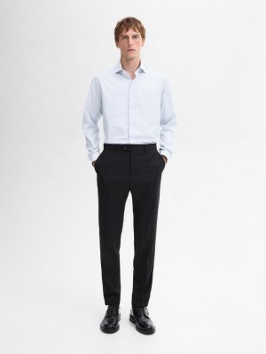 Massimo Dutti Slim Fit Striped Men Shirts Light Blue | US-AE2861034