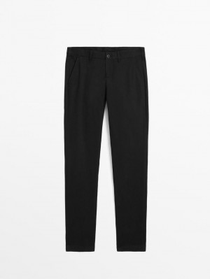 Massimo Dutti Slim Fit Twill Men Trousers Black | US-ZD8634057