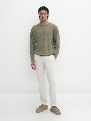 Massimo Dutti Slim Fit Twill Men Trousers Cream | US-YH4703985