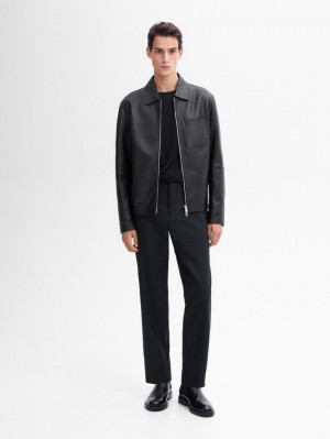 Massimo Dutti Slim Fit Twill Wool Blend Men Trousers Black | US-RH3426108