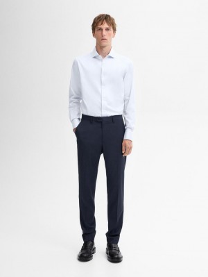 Massimo Dutti Slim-fit Double Cuff Twill Men Shirts Light Blue | US-NU0589327