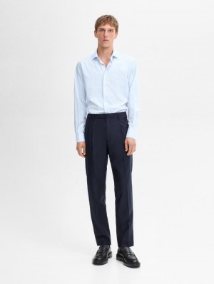 Massimo Dutti Slim-fit Striped Cotton Men Shirts Light Blue | US-CN4172860