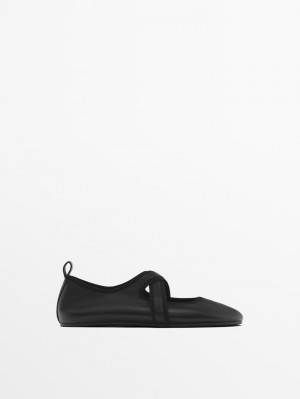 Massimo Dutti Soft Crossover Women Ballet Flats Black | US-PR0542973