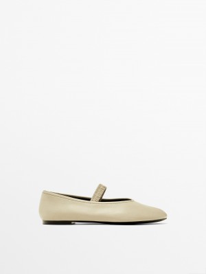 Massimo Dutti Soft Elastic Women Ballet Flats Cream | US-DT7462081