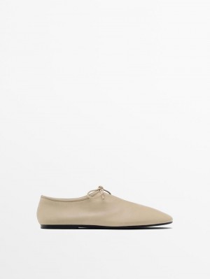 Massimo Dutti Soft Lace-up Women Ballet Flats Cream | US-NO4253910