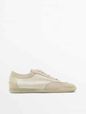 Massimo Dutti Soft Leather Men Sneakers Light Khaki / Beige | US-RE4582061