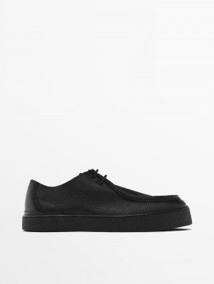 Massimo Dutti Soft Men Leather Shoes Black | US-UK5483716