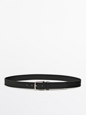 Massimo Dutti Soft Nappa Leather Men Belt Black | US-KV1872349