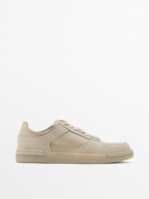 Massimo Dutti Soft Nubuck Men Sneakers Beige | US-TL5634219