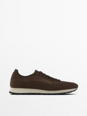 Massimo Dutti Soft Nubuck Men Sneakers Dark Brown | US-CO3021964