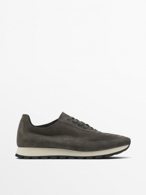 Massimo Dutti Soft Split Suede Men Sneakers Dark Grey | US-IT2340891