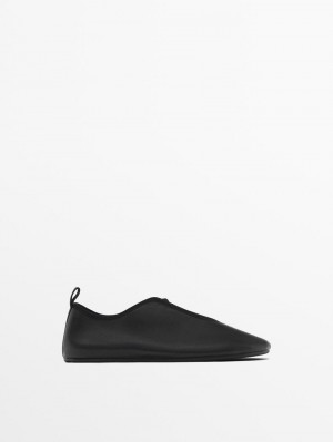 Massimo Dutti Soft Stretch Women Ballet Flats Black | US-QL9534862