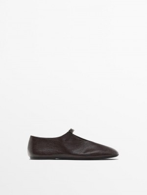 Massimo Dutti Soft With Buckle Women Ballet Flats Dark Brown | US-MH8290457