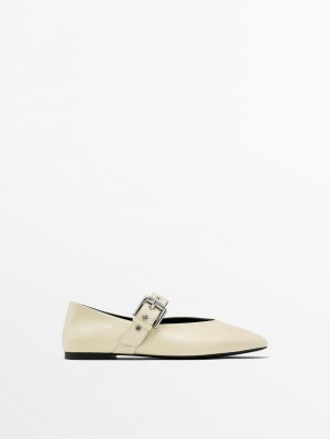 Massimo Dutti Soft With Buckle Women Ballet Flats Cream | US-XR8245619