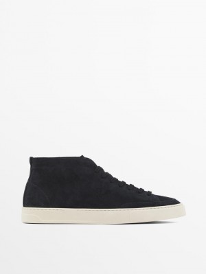 Massimo Dutti Split Leather High-top Men Sneakers Navy | US-RY7120698