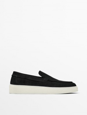 Massimo Dutti Split Leather Men Loafers Navy | US-JD7190362