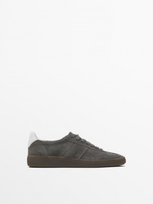 Massimo Dutti Split Leather With Flap Women Sneakers Dark Grey | US-LJ4519302
