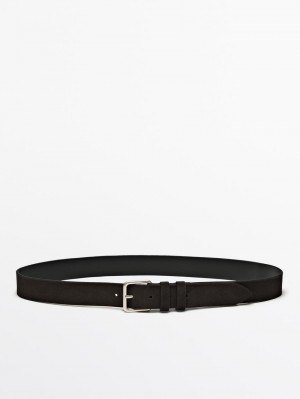 Massimo Dutti Split Suede Leather Men Belt Dark Brown | US-FD8043792