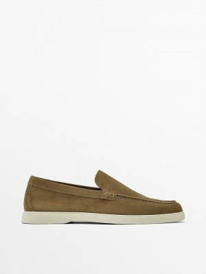 Massimo Dutti Split Suede Leather Men Loafers Brown | US-OV9370241