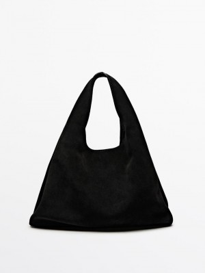 Massimo Dutti Split Suede Mini Women Handbag Black | US-IC4659710