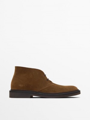 Massimo Dutti Split Suede Safari Men Boots Brown | US-MT1036594